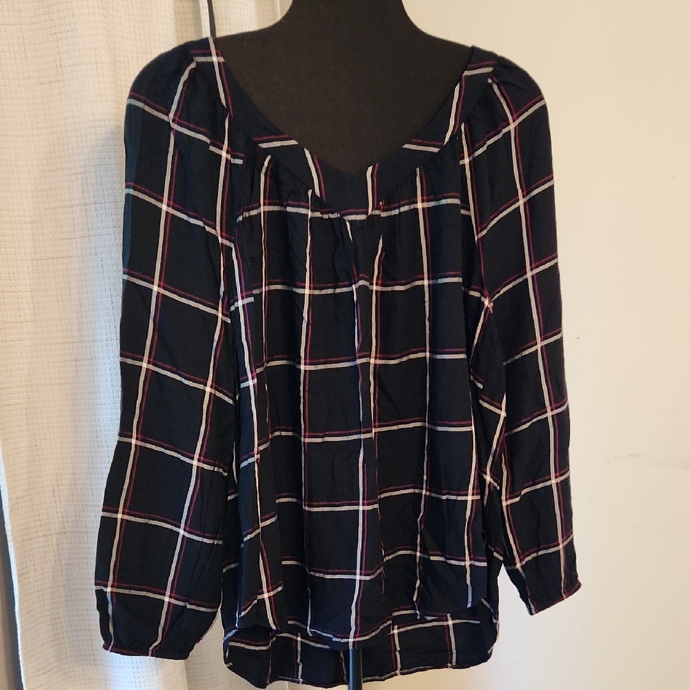 Loft Blue Plaid Top